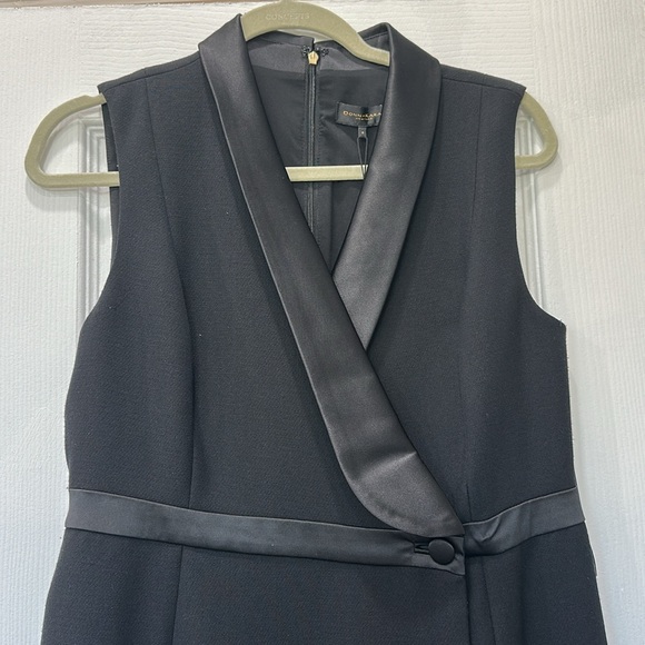 Donna Karan Black Satin-Trim Midi Dress - Picture 1 of 11
